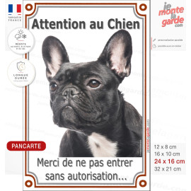Bouledogue Français Bringé panneau portail vertical "Attention au Chien, entrez pas sans autorisation" photo, résiste dehors