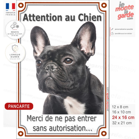 Bouledogue Français Bringé panneau portail vertical "Attention au Chien, entrez pas sans autorisation" photo, résiste dehors