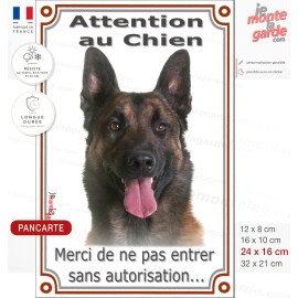 Berger Belge Malinois, plaque portail verticale "Attention au Chien, pas entrer sans autorisation" photo, résiste dehors