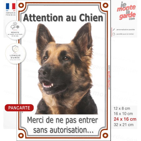 Berger Allemand, plaque verticale "Attention au Chien, pas sans autorisation" 4 Tailles Berger Allemand, plaque verticale "Attention au Chien, pas sans autorisation" 4 Tailles