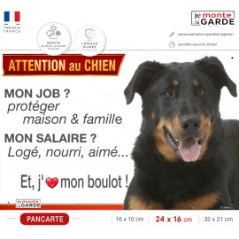 Pancarte Beauceron noir et feu "Mon job protéger maison & famille" – humour, résiste dehors, fabriquée en France, idée cadeau