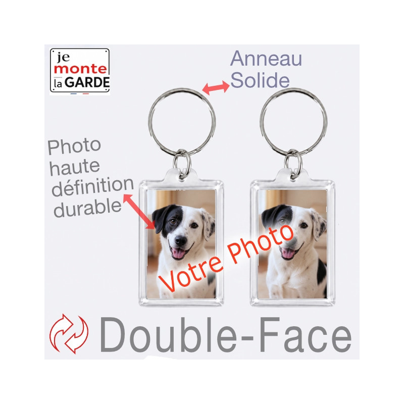 Porte-clés personnalisé double face avec votre photo – 2 faces identiques, anneau solide, fabrication française, idée cadeau