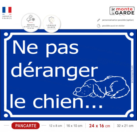 Attention, Ne Pas Déranger le Chien... Plaque bleu portail humour, résiste pluie soleil gel, idée cadeau