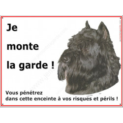 Bouvier des Flandres Noir, Panneau Portail Je Monte la Garde, plaque affiche pancarte, risques périls