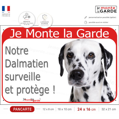 Dalmatien taches noires, Plaque Portail rouge "Je Monte la Garde, surveille protège" photo, résiste À l'extérieur