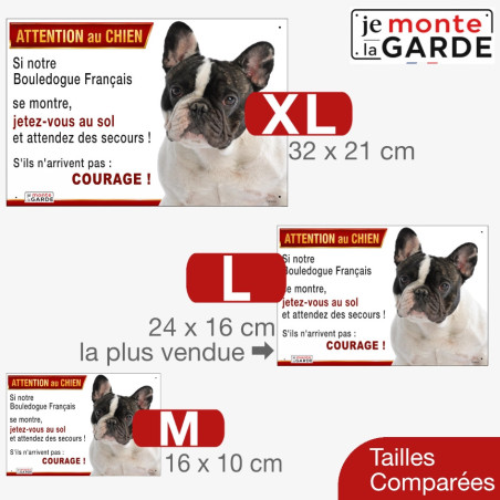 Bouledogue Français, plaque humour "Attention au Chien, Jetez Vous au Sol" 3 Tailles