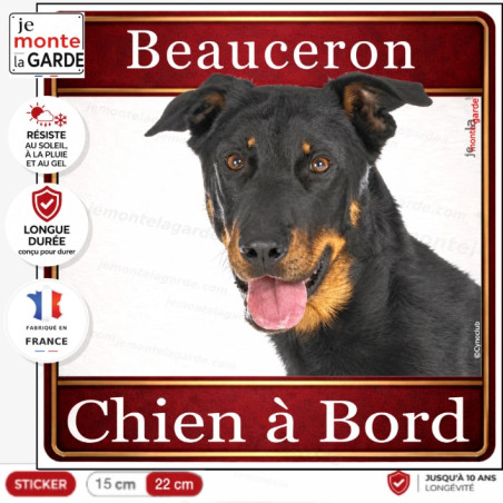 Sticker Beauceron noir et feu "Chien à Bord" pour voiture, adhésif durable fabriqué en France