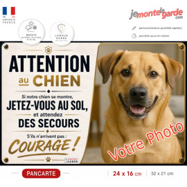Photo Personnalisable, plaque portail humour "Attention au Chien, Jetez-Vous au Sol, Attendez secours" résiste DEHORS