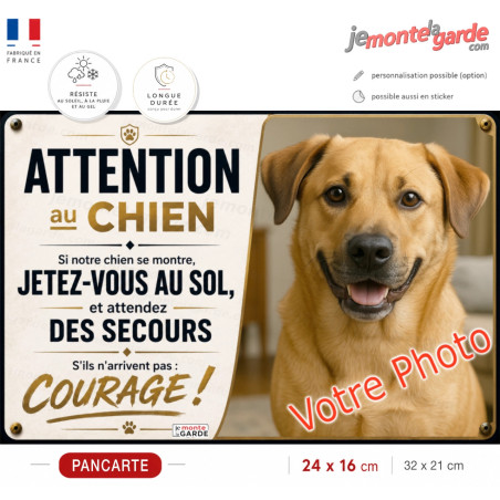 Photo Personnalisable, plaque portail humour "Attention au Chien, Jetez-Vous au Sol, Attendez secours" résiste DEHORS