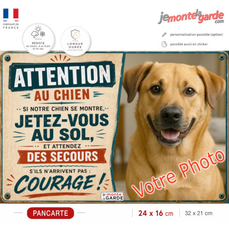 Photo Personnalisable, plaque portail humour DAKOTA "Attention au Chien, Jetez-Vous au Sol, Attendez secours" résiste DEHORS