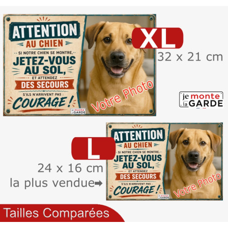 Photo Personnalisable, plaque humour "Attention au Chien, Jetez-Vous au Sol" 2 Tailles DAKOTA