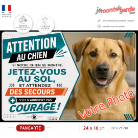 Photo Personnalisable, plaque portail humour ARROW "Attention au Chien, Jetez-Vous au Sol, Attendez secours" résiste DEHORS