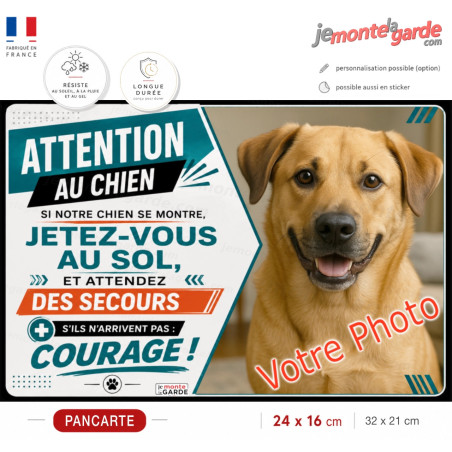 Photo Personnalisable, plaque portail humour ARROW "Attention au Chien, Jetez-Vous au Sol, Attendez secours" résiste DEHORS
