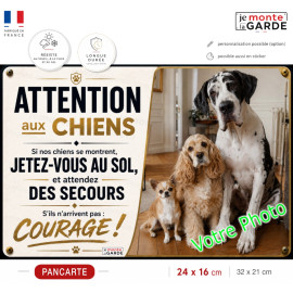 Photo Personnalisable, plaque portail CASINO humour PLURIEL "Attention aux Chiens, Jetez-Vous au Sol" avec race du chien