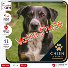 Photo personnalisable, photo autocollant carré "Chien à Bord" Sticker MONACO sur mesure vitre voiture, résiste à l'extérieur