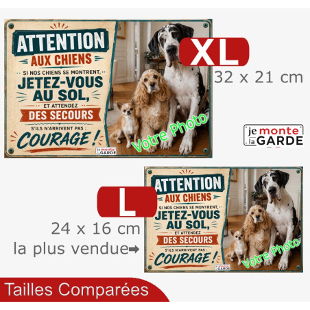 Photo Personnalisable, plaque humour PLURIEL "Attention aux Chiens, Jetez-Vous au Sol" 2 Tailles DAKOTA