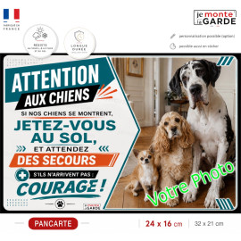 Photo Personnalisable, plaque portail ARROW humour PLURIEL "Attention aux Chiens, Jetez-Vous au Sol" avec race du chien