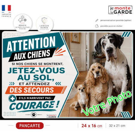 Photo Personnalisable, plaque portail ARROW humour PLURIEL "Attention aux Chiens, Jetez-Vous au Sol" avec race du chien