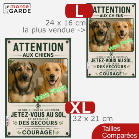 Photo Personnalisable, plaque humour PLURIEL  verticale "Attention aux Chiens, Jetez-Vous au Sol" 2 Tailles LEGACY