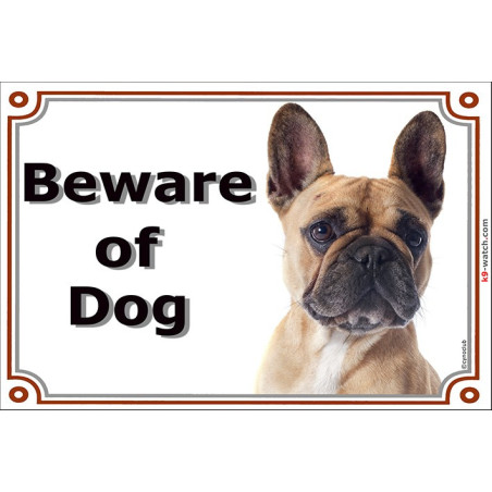 Fawn French Bulldog Beware of Dog Gate Plaque, 4 sizes