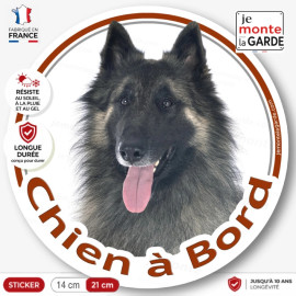 Berger Belge Tervuren, sticker autocollant rond "Chien à Bord" Disque adhésif voiture Tervuren photo, résiste dehors