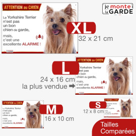 Plaque portail humour "Attention au Chien, YORKSHIRE excellente ALARME" 4 Tailles