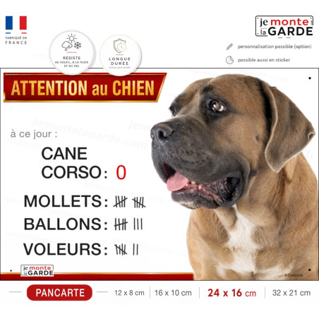 Cane Corso fauve, plaque portail humour "Attention au Chien, Nombre de Voleurs, ballons, facteurs" photo, résiste à l'extérieur