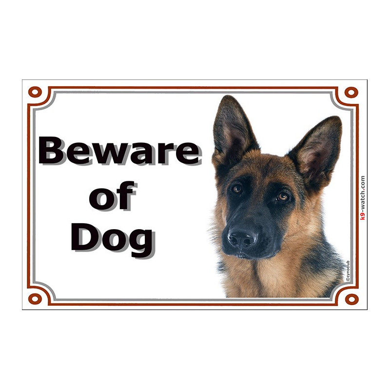Shorthaired black and tan German Shepherd “Beware of Dog” plaque, weather-resistant, made in France –  practical gift for owners