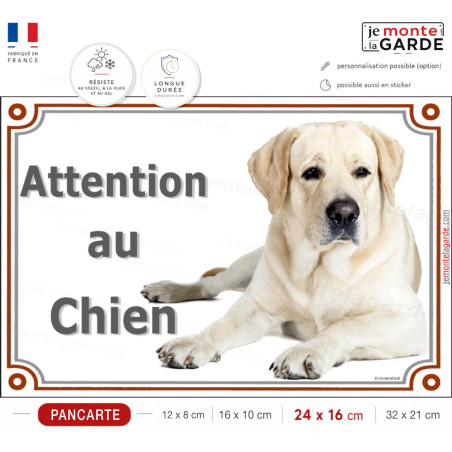 Labrador Sable Couché, plaque portail "Attention au Chien" photo, résiste à l'extérieur, idée cadeau, fabriqué en France