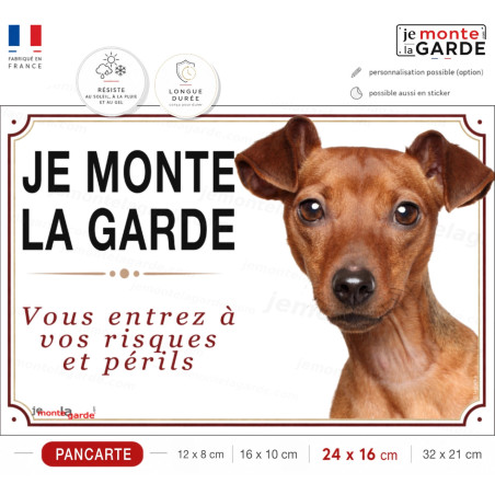 Pinscher fauve Tête, plaque portail "Je Monte la Garde, entrez risques et périls" photo, résiste À l'extérieur, idée cadeau