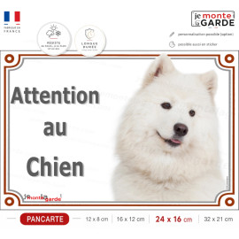 Samoyède tête, Plaque portail "Attention au Chien" photo race entrée, résiste à l'extérieur, idée cadeau, fabriqué en France
