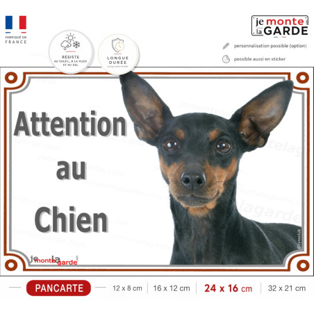 Pinscher noir et feu, plaque portail "Attention au Chien" photo pinsher nain, résiste à l'extérieur, fabriqué en France