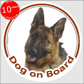 German Shepherd “Dog on Board” sticker, black and tan full coat, weather-resistant, made in France – practical gift for owners