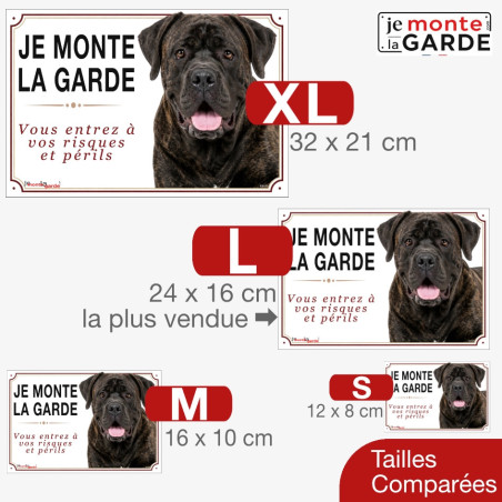 Cane Corso, plaque portail "Je Monte la Garde, risques et périls" 4 Tailles