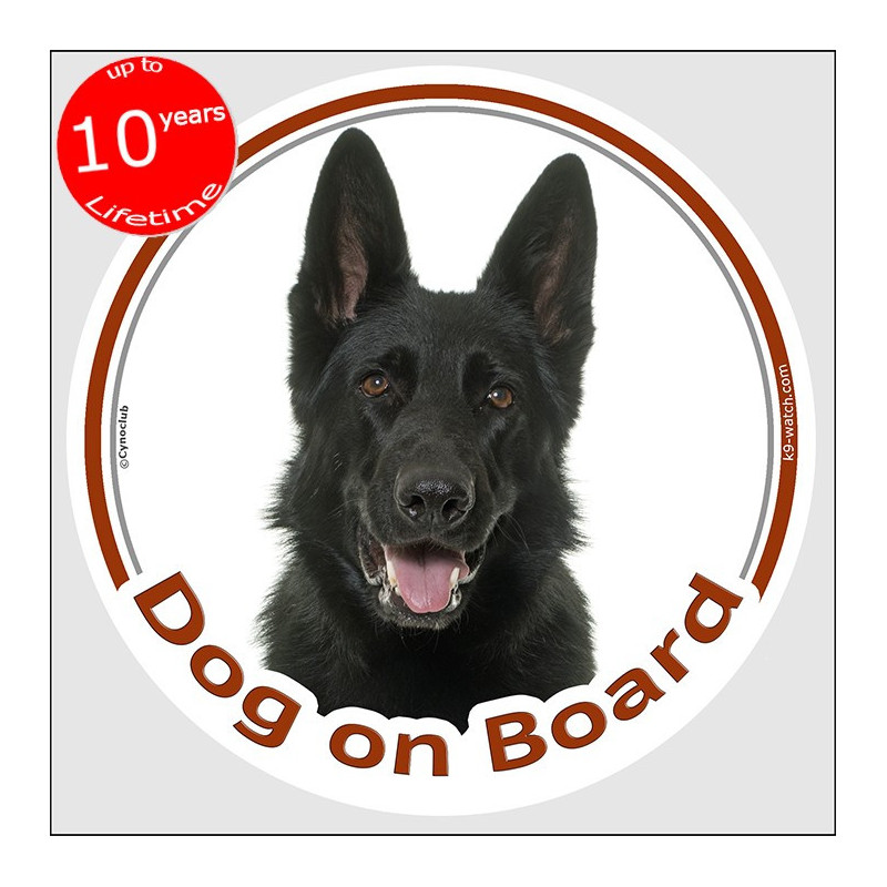 Black Shorthaired German Shepherd “Dog on Board” sticker, solid black GSD, weather-resistant, made in France – ideal owner gift