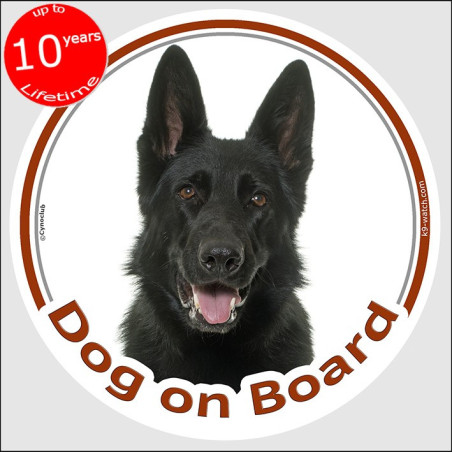 Black Shorthaired German Shepherd “Dog on Board” sticker, solid black GSD, weather-resistant, made in France – ideal owner gift