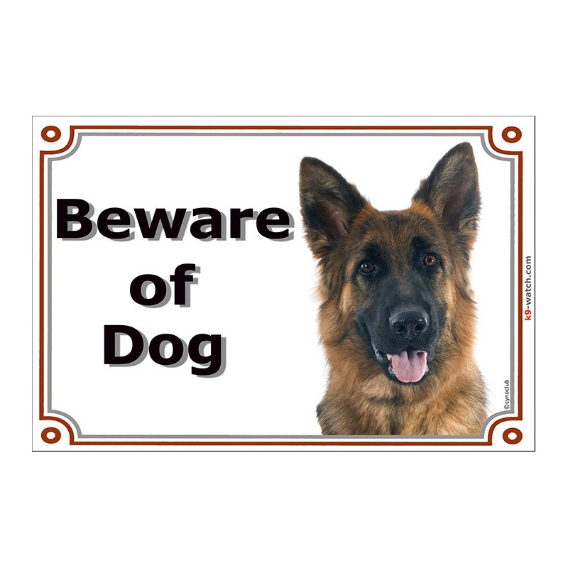 Beware of Dog sign, black and tan Longhaired German Shepherd, weather-resistant for outdoor use, made in France – ideal GSD gift