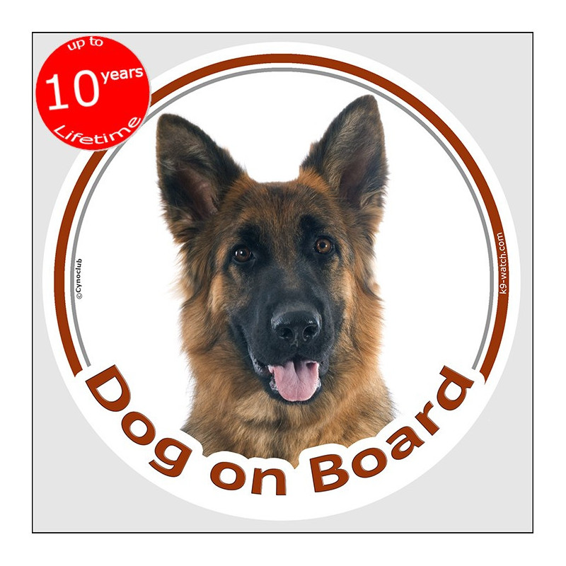 Dog on Board sticker, black and tan Longhaired German Shepherd, weather-resistant outdoors, made in France – original GSD gift