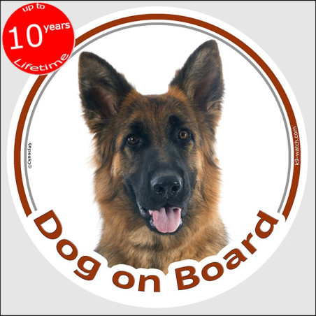 Dog on Board sticker, black and tan Longhaired German Shepherd, weather-resistant outdoors, made in France – original GSD gift