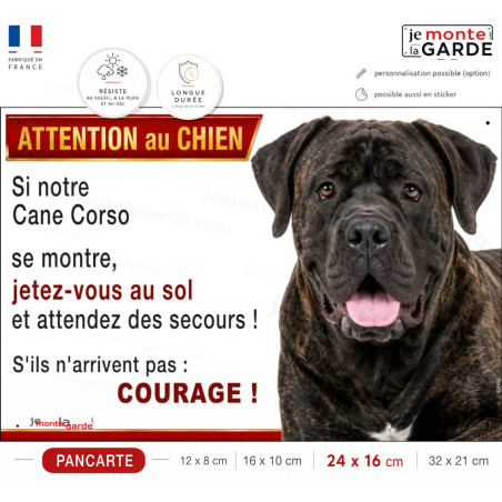 Pancarte humoristique Cane Corso bringé "Jetez-vous au sol" – larges babines, regard droit, résiste dehors, fabriquée en France
