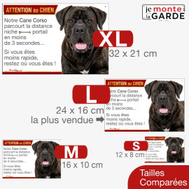 Cane Corso bringé, plaque humour "distance Niche-Portail 3 secondes" 4 Tailles