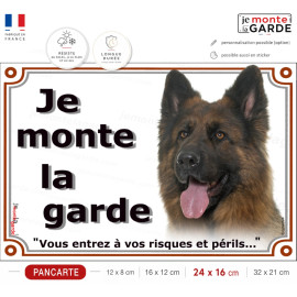 Berger Allemand Poil Long ancien type, Plaque portail "Je Monte la Garde, panneau, risques périls" photo Altdeutsche Schäferhund