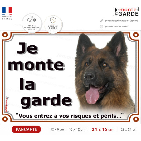 Berger Allemand Poil Long ancien type, Plaque portail "Je Monte la Garde, panneau, risques périls" photo Altdeutsche Schäferhund
