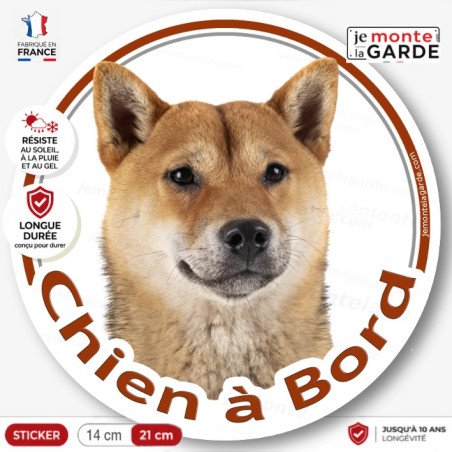 Shiba Inu fauve marron orange Tête, sticker autocollant rond "Chien à Bord" adhésif photo vitre voiture photo, résiste dehors