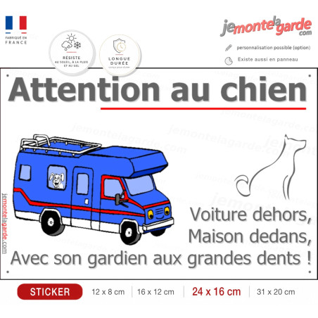 Camping-Car, Sticker autocollant Portail Attention au Chien, adhésif résistant pluie soleil gel