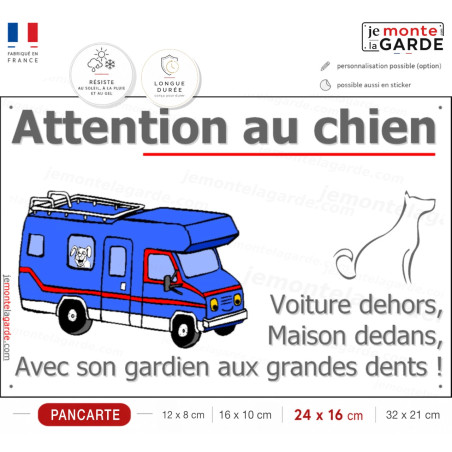 Camping-Car, Plaque humour "Attention au Chien" résiste pluie soleil gel, idée cadeau, fabriqué en France