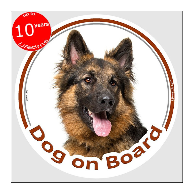 Dog on Board sticker, black & tan Longhaired German Shepherd, weather-resistant, made in France, original gift for owners