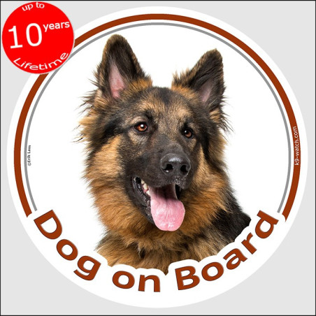 Dog on Board sticker, black & tan Longhaired German Shepherd, weather-resistant, made in France, original gift for owners