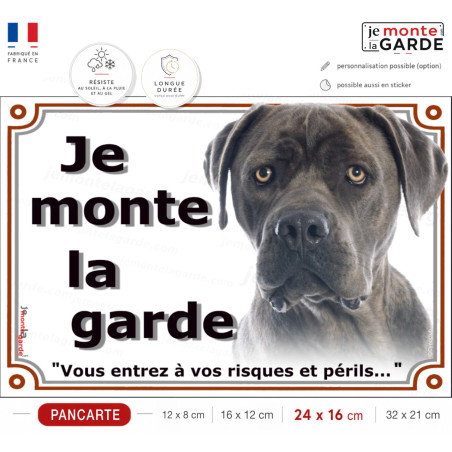 Cane Corso gris, plaque portail photo "Je Monte la Garde, vous entrez à vos risques et périls" résiste extérieur, idée cadeau