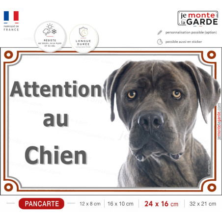 Cane Corso gris, pancarte portail "Attention au Chien" photo race Italiano bleu, résiste à l'extérieur, fabriqué en France